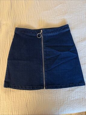 Forever 21 Dark Blue Denim Zip-Front Mini Skirt